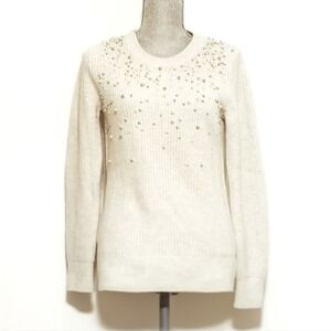 Banana Republic Cream Pearl Embellished Sweater Crewneck Long Sleeve
